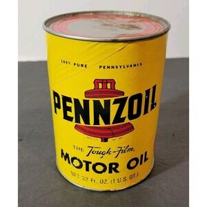 Vintage PENNZOIL Red Bell Motor Oil Z-7  1Q Can 100% Full Sealed Yellow/Red